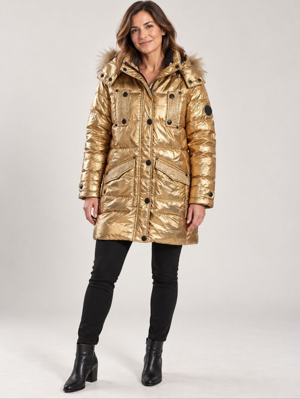 Medium - Metallic Gold Quilted Puffer Jacket with Hood